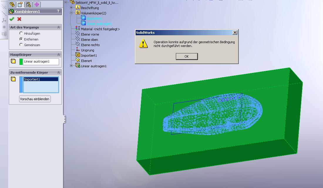 Körper kombinieren & Hohlkörper füllen (DS SolidWorks/SolidWorks