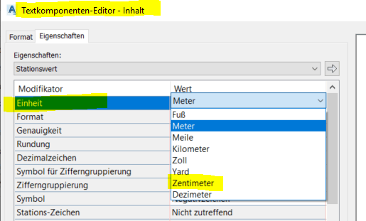 Überhöhungsansicht Bahn Beschriftung in mm (Autodesk/AutoCAD Civil 3D