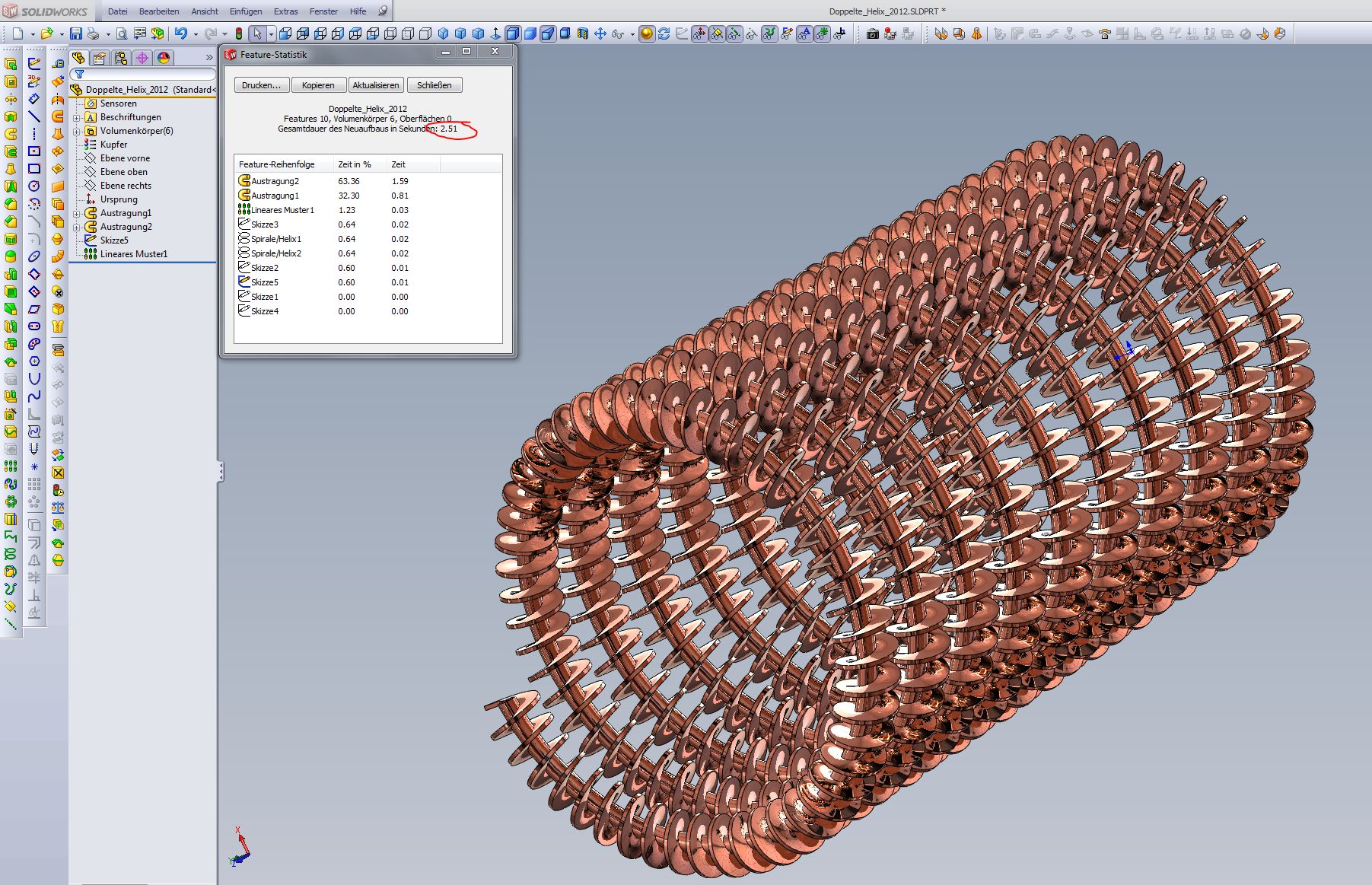 Doppelte Helix mit mehr als 100 Windungen (DS SolidWorks/SolidWorks