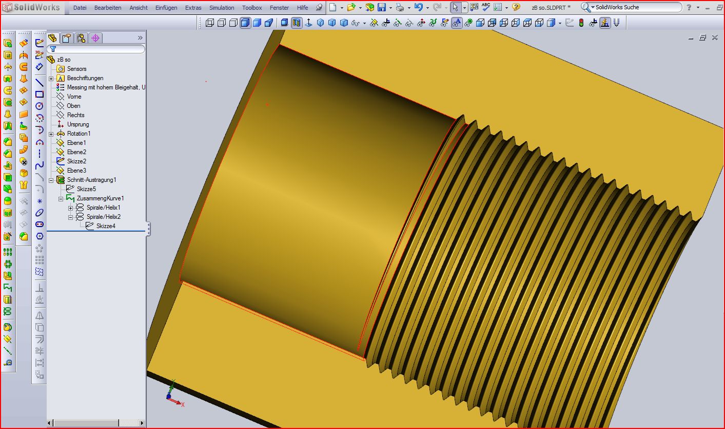 Gewindedarst. verdeckt in Zeichnungsableitung (DS SolidWorks/SolidWorks