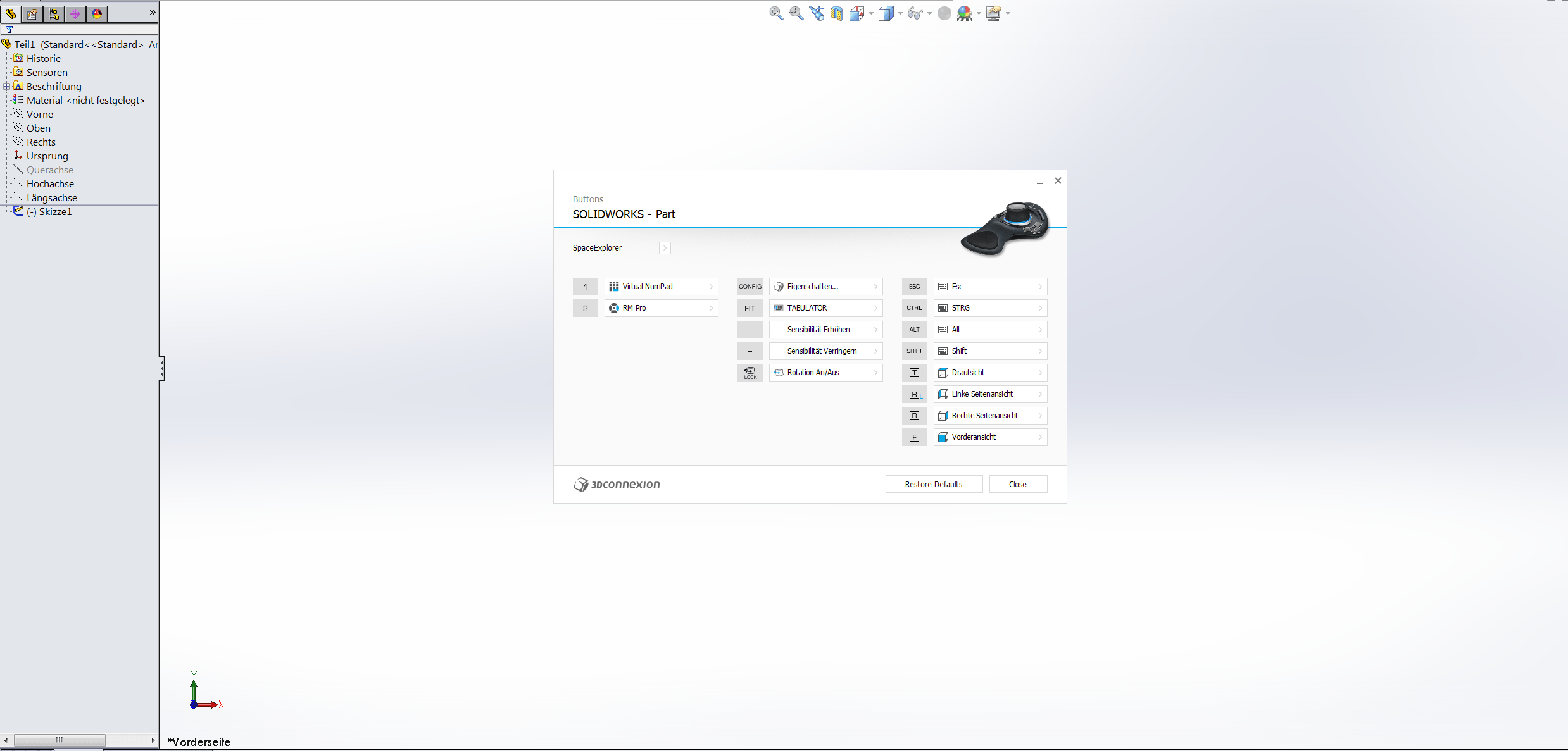 Tastenbelegung Space Explorer 3DMouse (DS SolidWorks