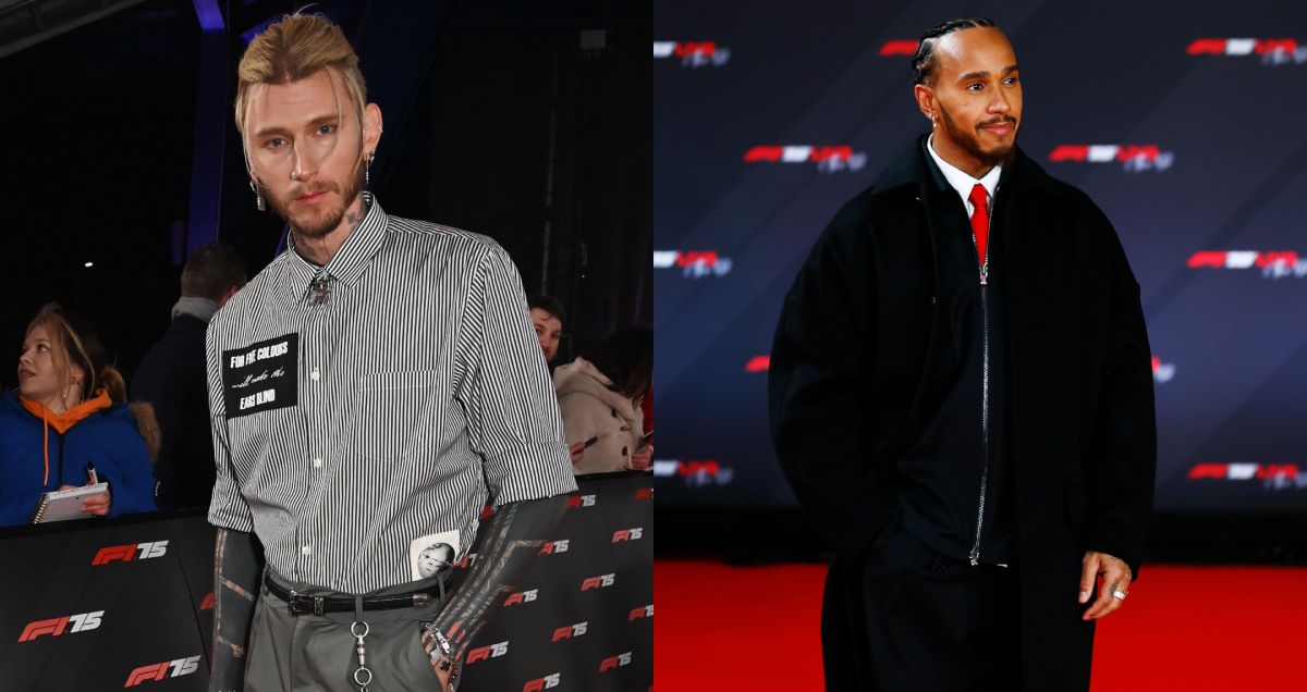 Machine Gun Kelly Wears Pinstriped Undercover Shirt, Lewis Hamilton Pumps Up the Volume and More F1 75 Live Red Carpet Looks