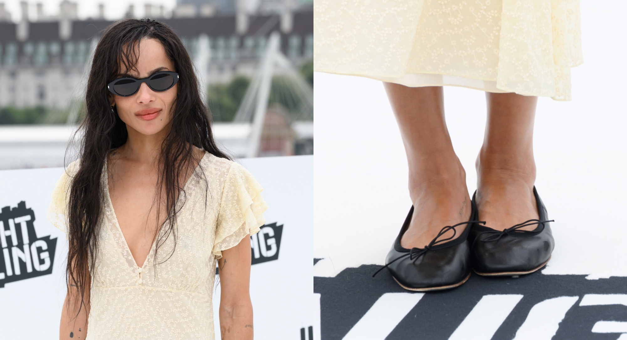 Zoë Kravitz Picks Ballerina Flats to Round Out Delicate Summer Ensemble at ‘Caught Stealing’ London Photo Call