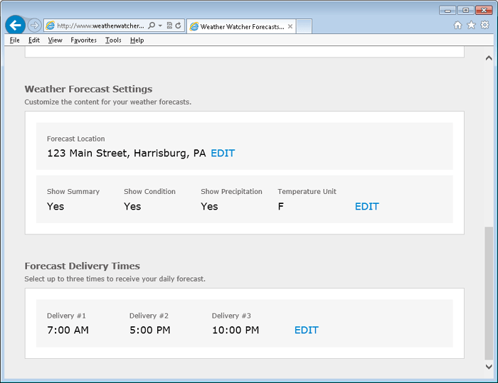 Precise daily weather & precipitation forecasts by text message