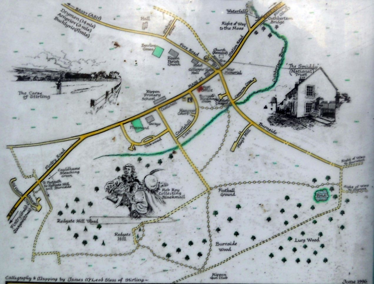 Photographs and map of a circular walk around the village of Kippen