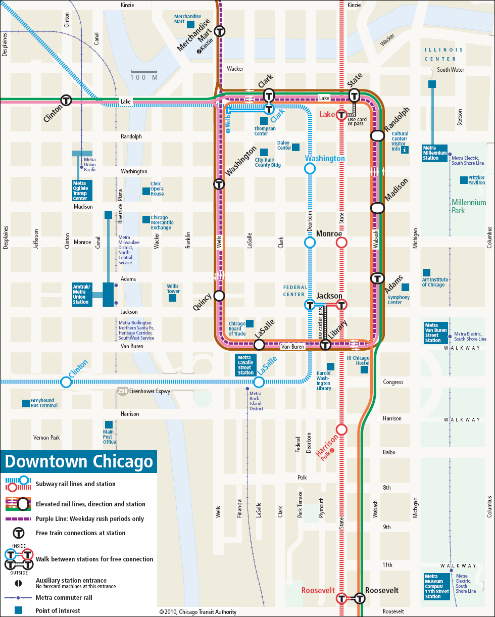 Chicago Union Station Map Downtown Chicago Rail Transit Map