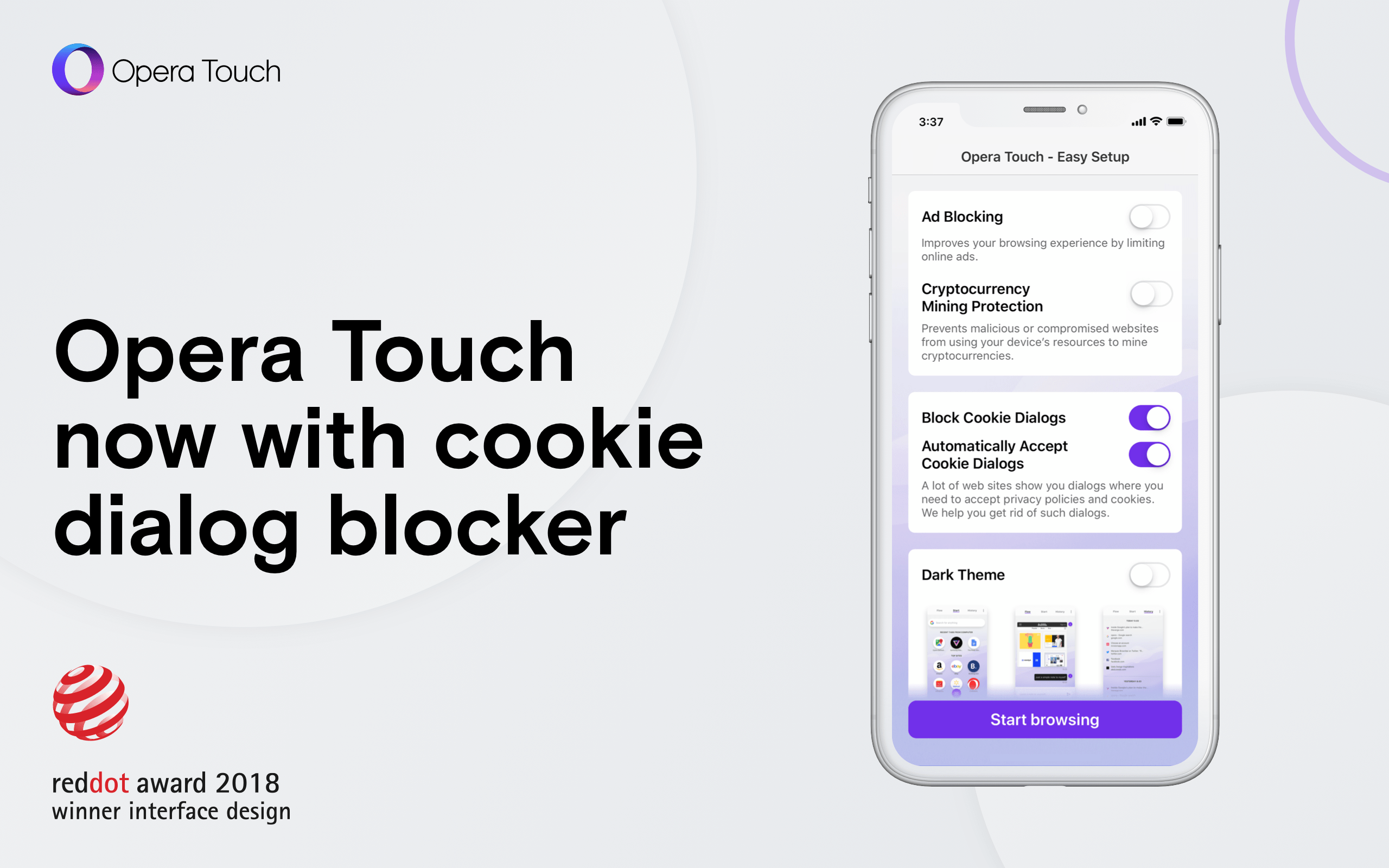Opera Touch comes with cookie dialog blocker and 23 other improvements