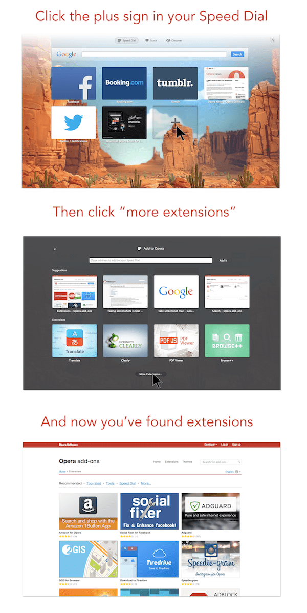 How to get extensions for Opera browser for desktop