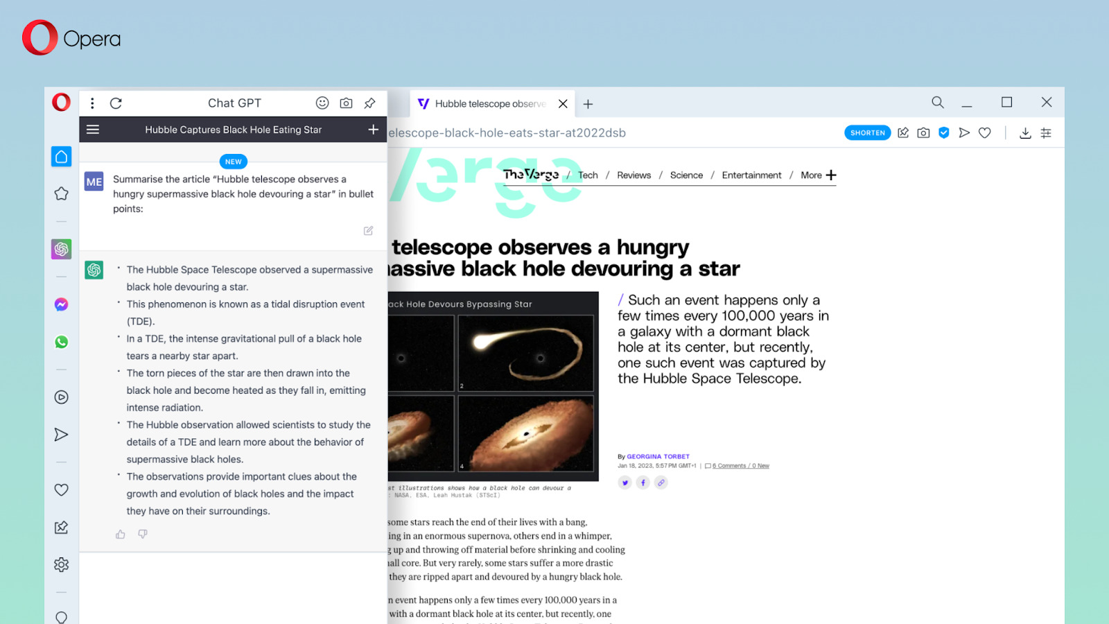 Opera enters the generative AI space with new features in browsers and