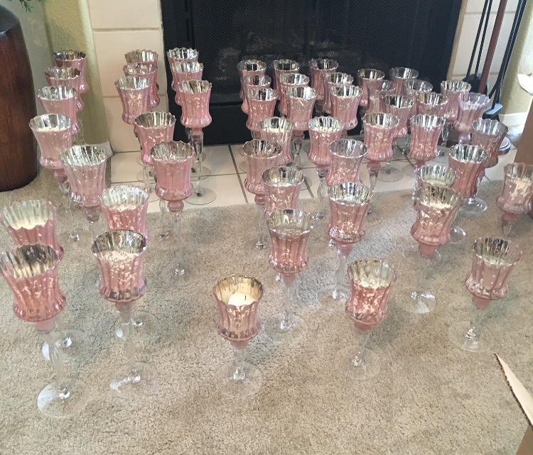 Pink Mercury Glass Pedestal Vases Candle Holders