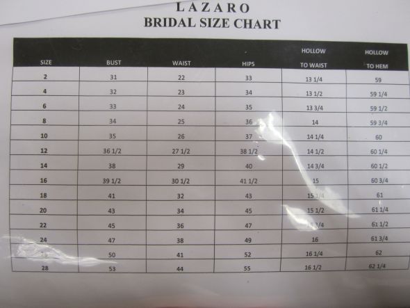 Lazaro size charts Weddingbee