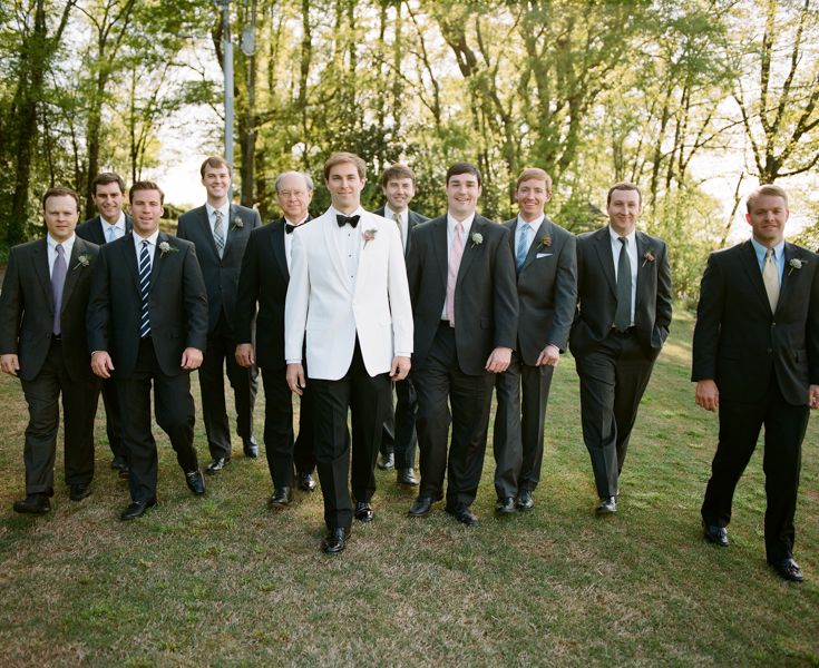 Bridesmaids in blush and champagne, what color for groomsmen?
