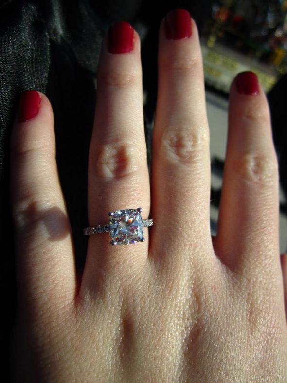 My beautiful 2+ carat cushion cut engagement ring Weddingbee Photo
