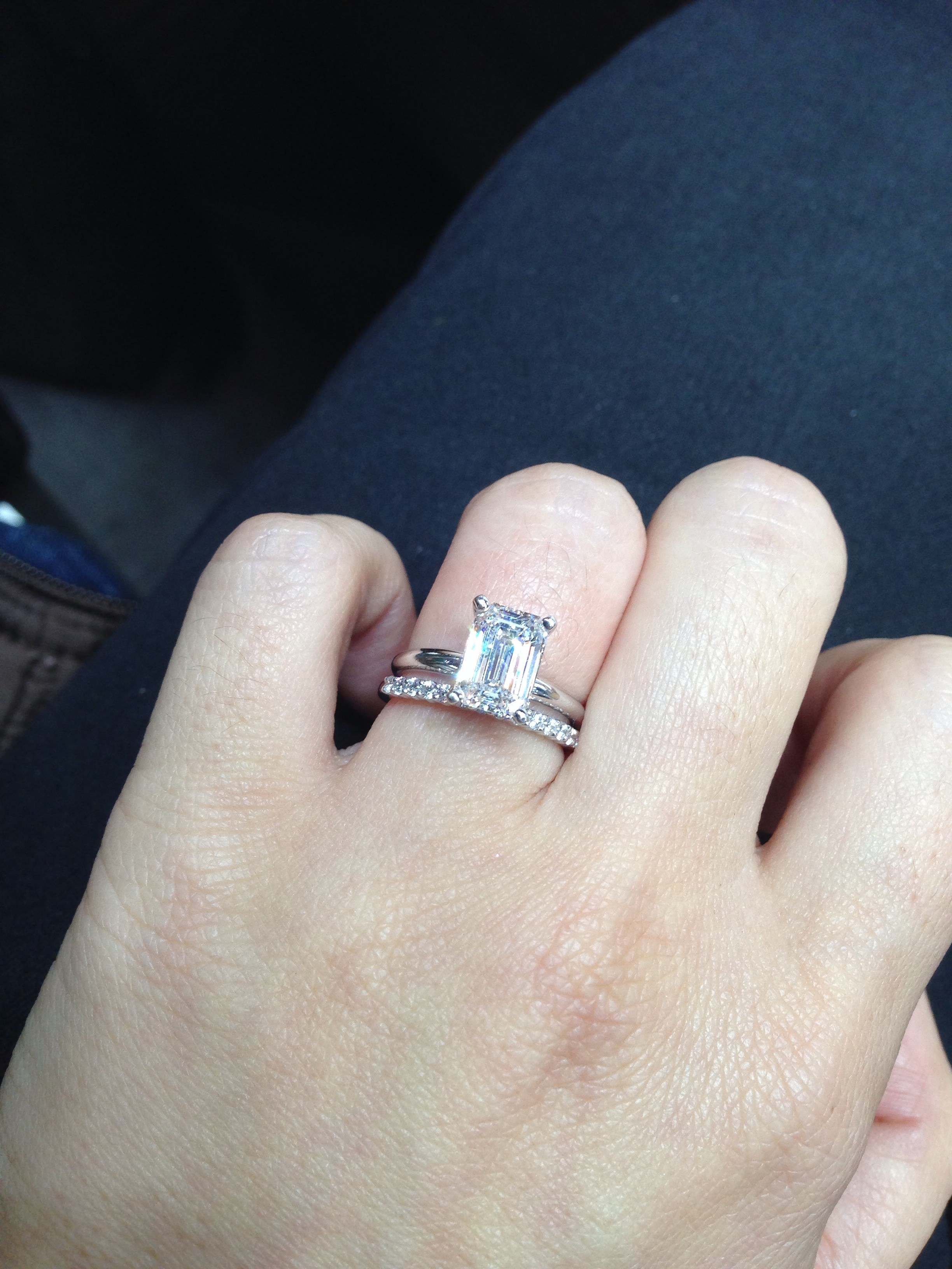 2mm pave wedding band with 1 carat solitaire on plain 2mm band