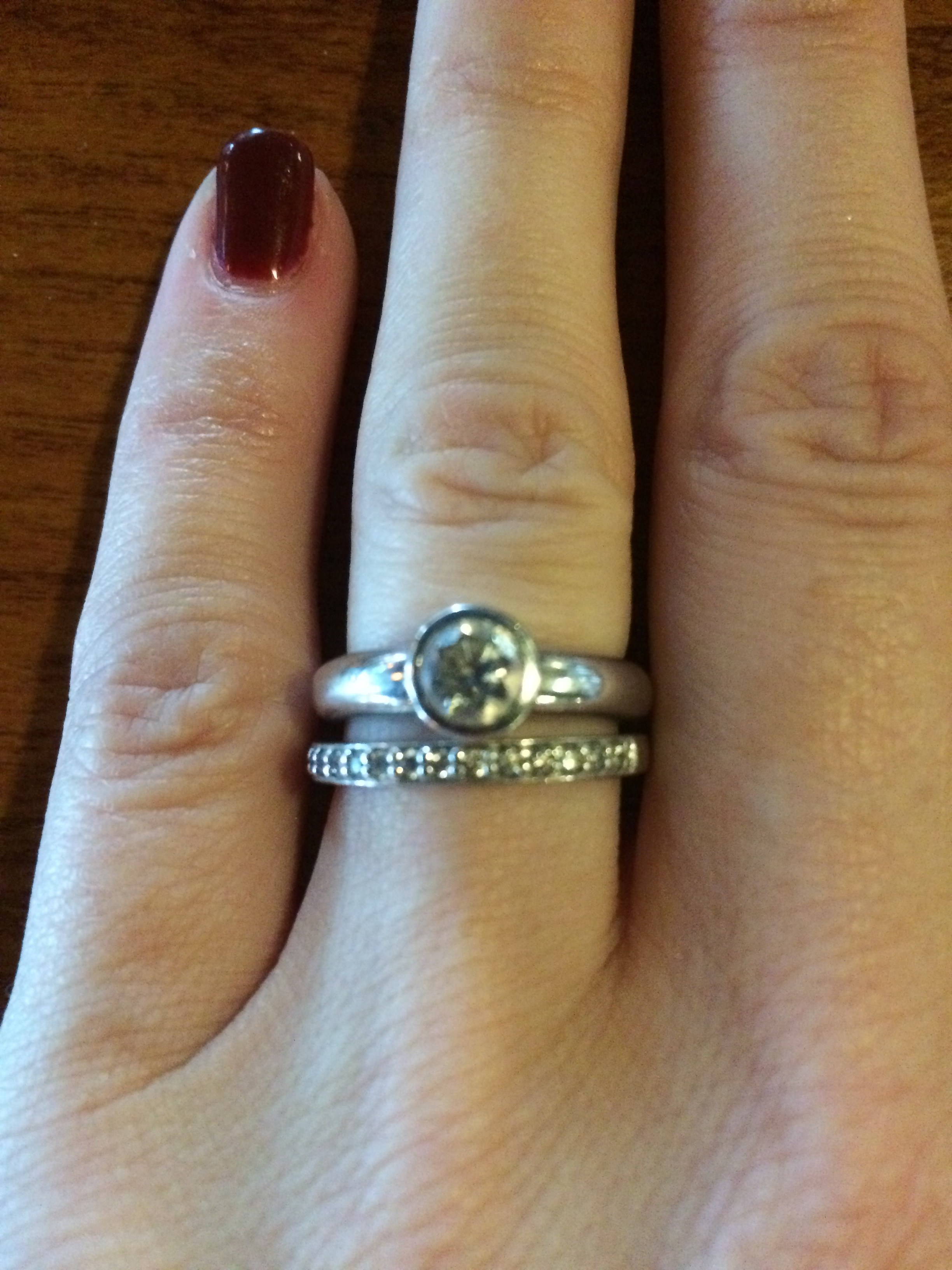 Wedding Band with Low Profile Bezel Set Engagament Ring