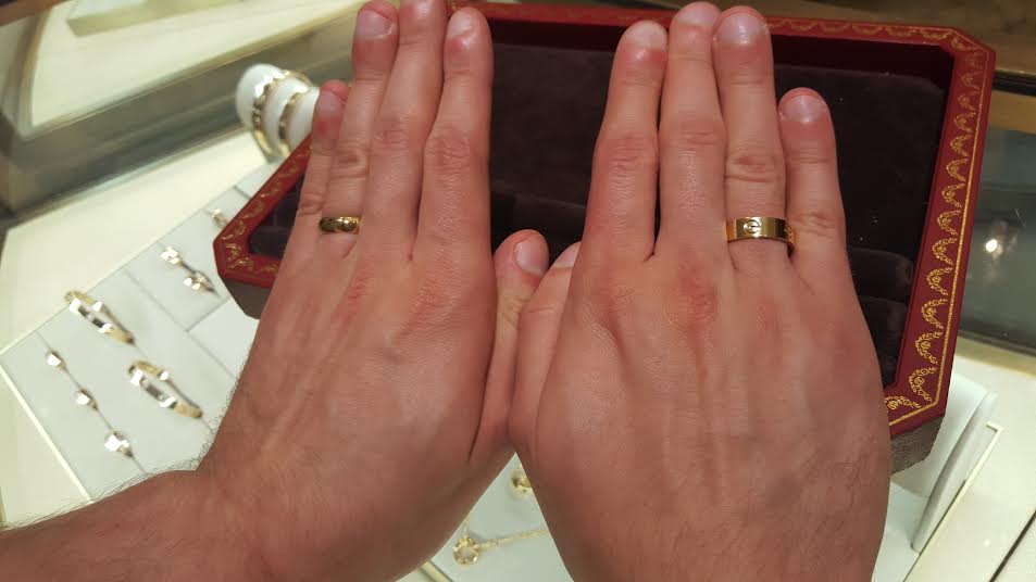 FI and I tried on the Cartier Love wedding bands! What do you think