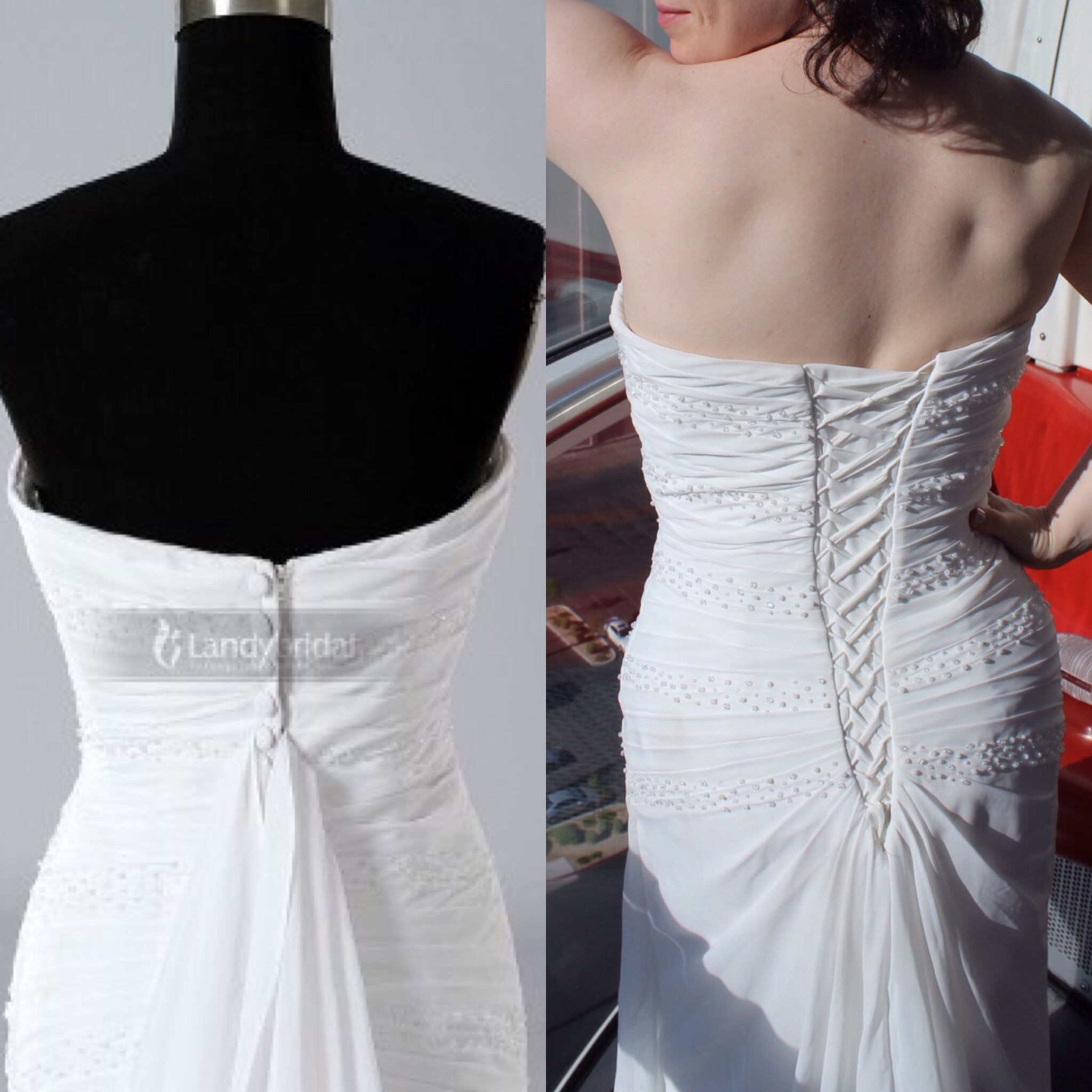 Buttons/zipper changed to Corset back? Any before/after pictures?