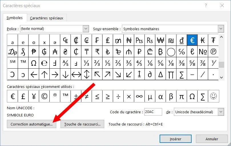 Comment configurer Word pour insérer automatiquement les caractères