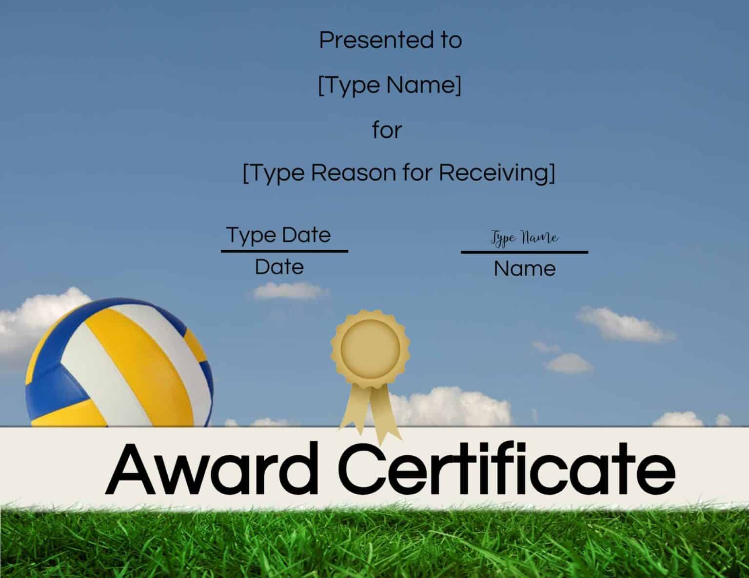 Free Volleyball Certificate Edit Online and Print at Home