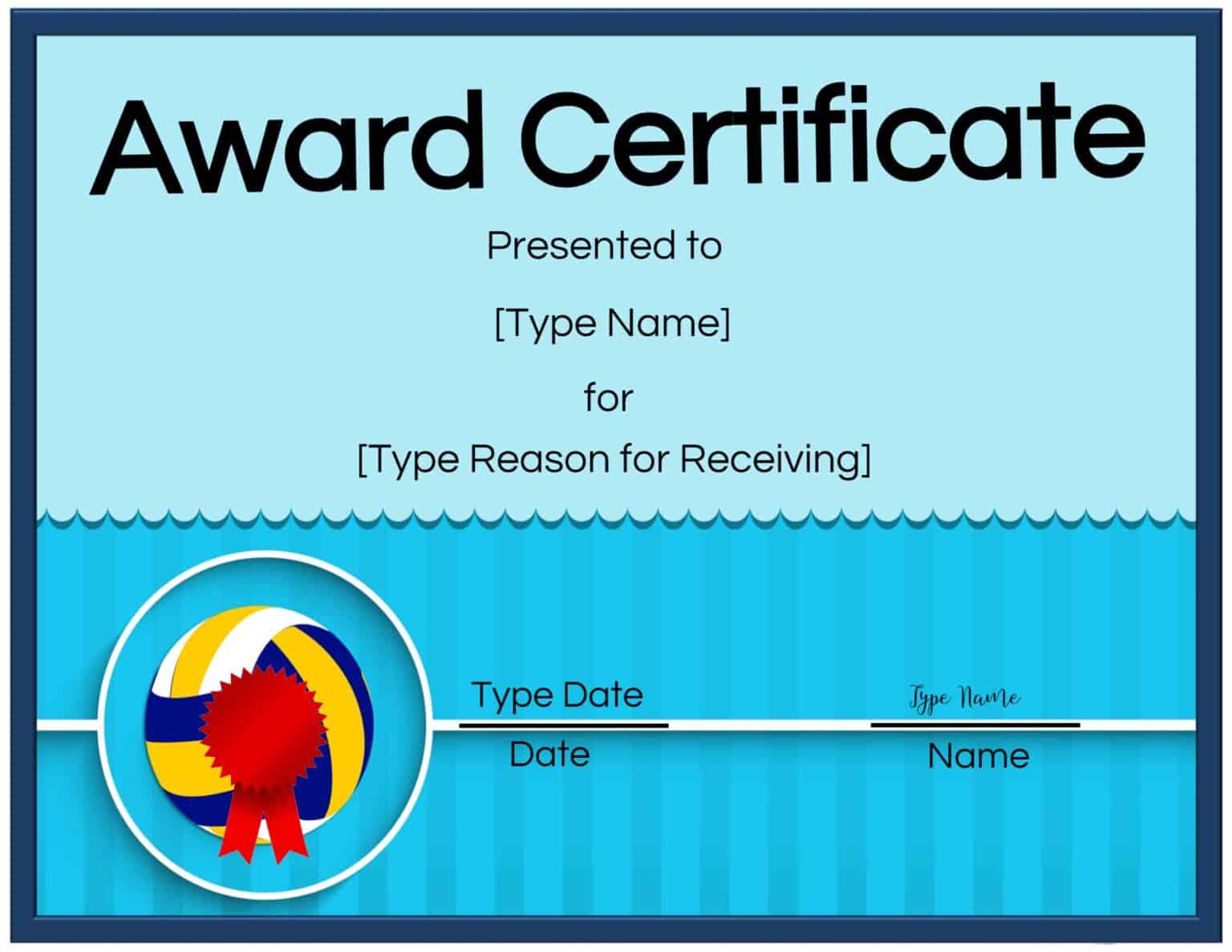 Free Volleyball Certificate Edit Online and Print at Home