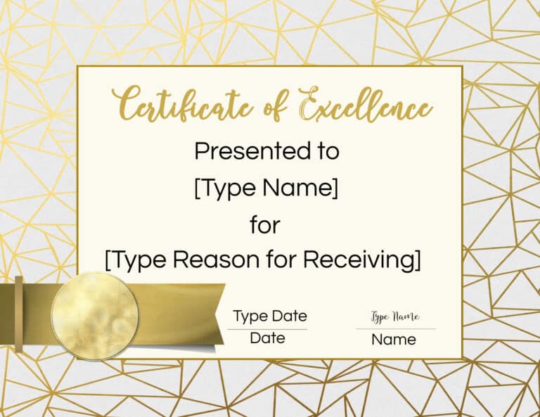 FREE Certificate of Excellence Editable and Printable
