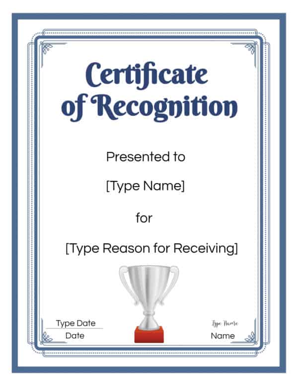 FREE Certificate of Recognition Template Customize Online
