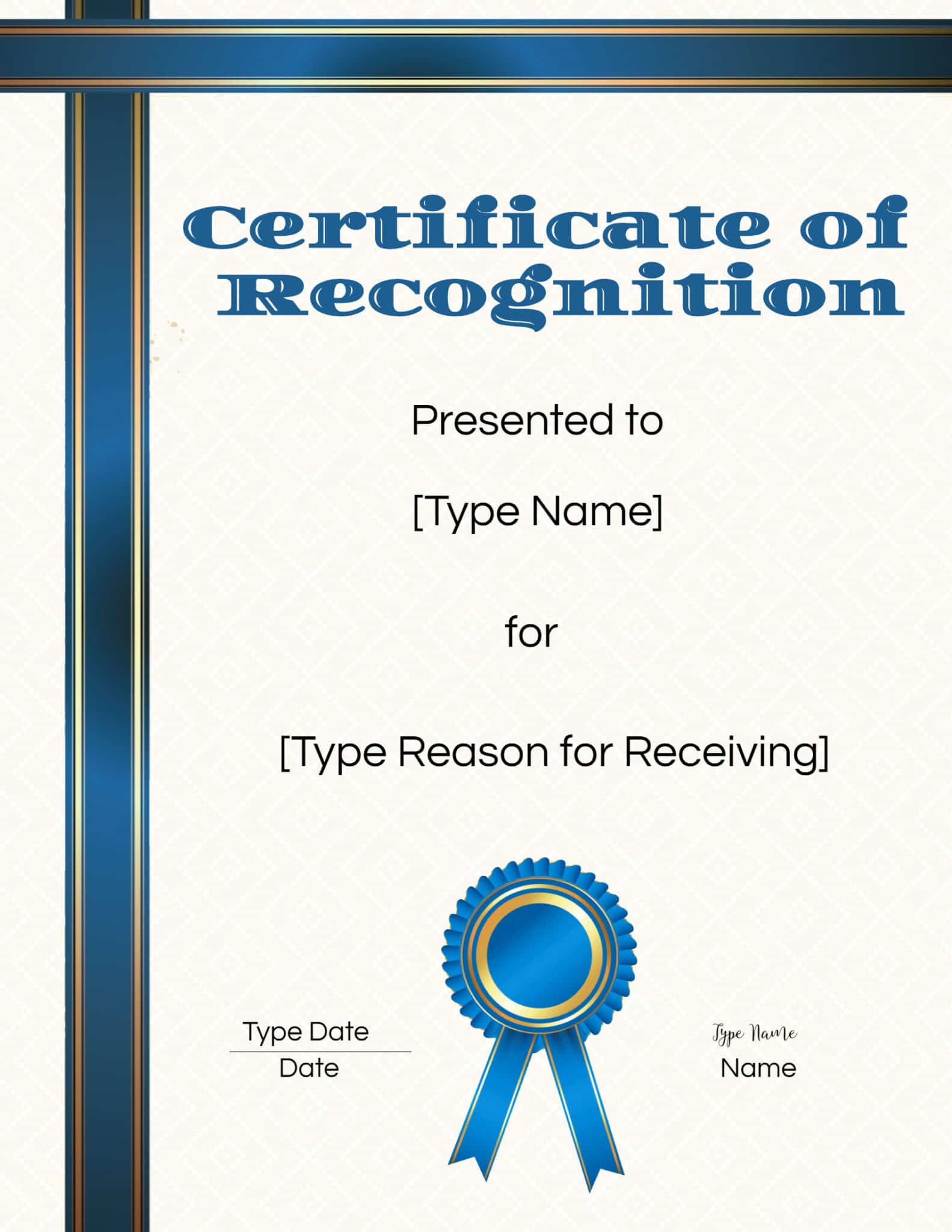 FREE Certificate of Recognition Template Customize Online