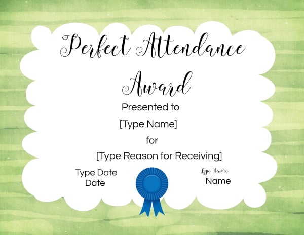 FREE Editable and Printable Perfect Attendance Award