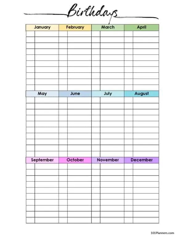 Free Birthday Calendar Template Printable & Customizable