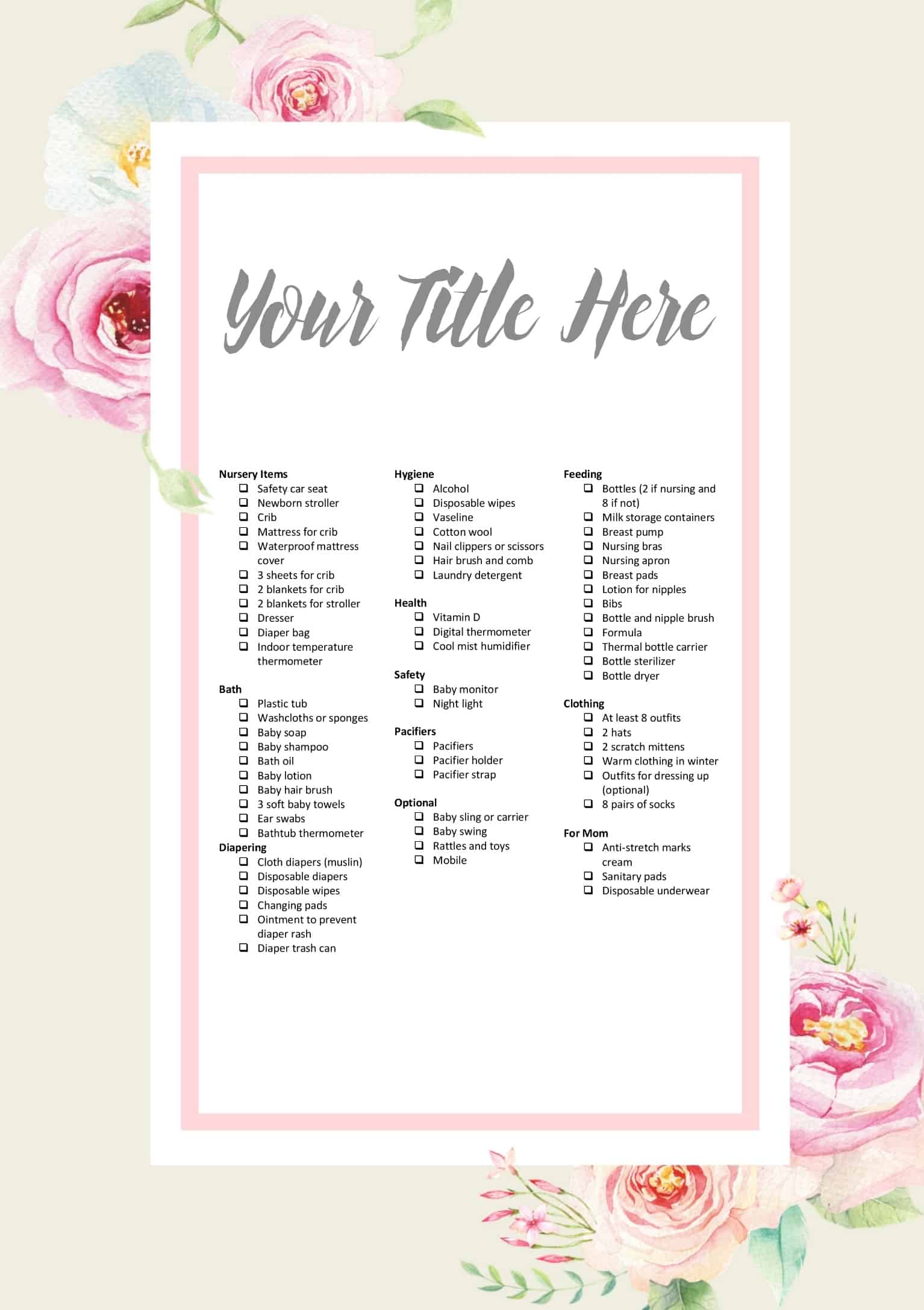 THE Ultimate Free Baby Registry Checklist Printable Customizable!