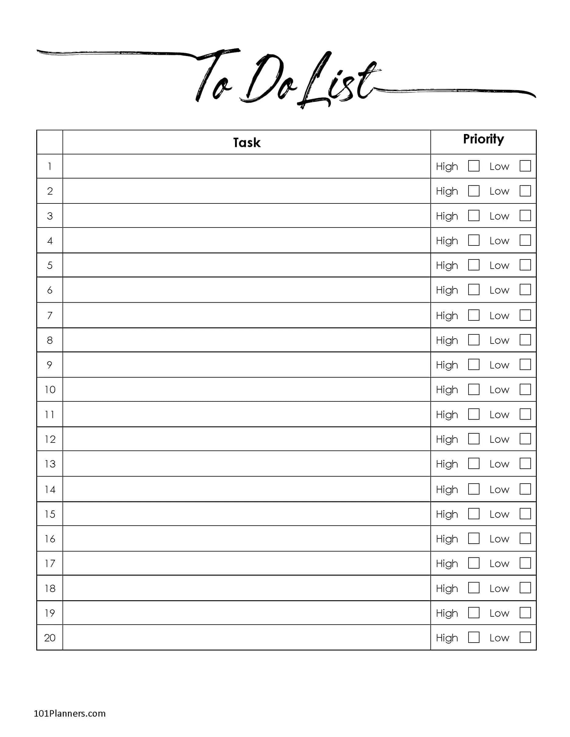 Checklist Template Word