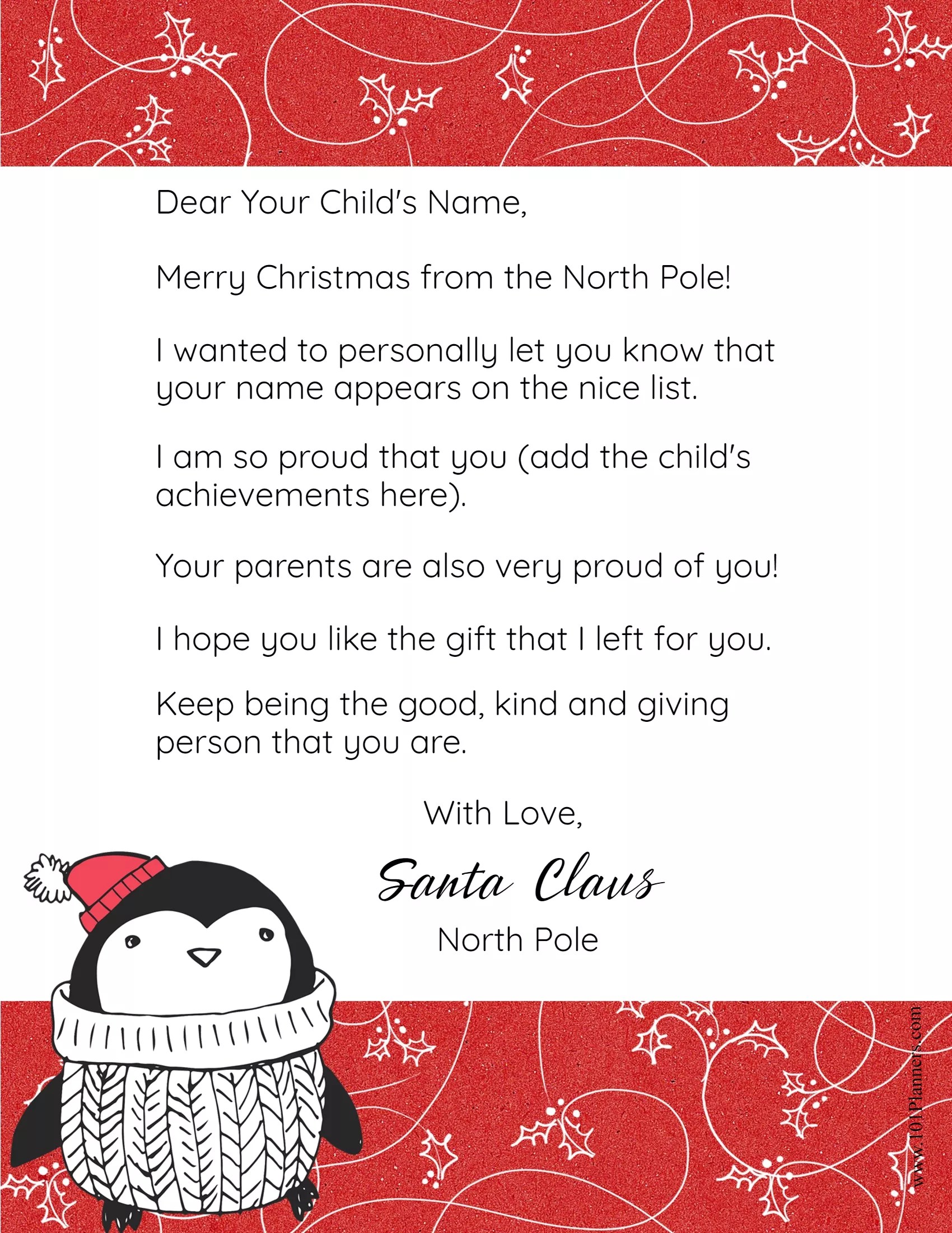 FREE Personalized Printable Letter from Santa to Your Child FREE Personalized Printable Letter from Santa to Your Child