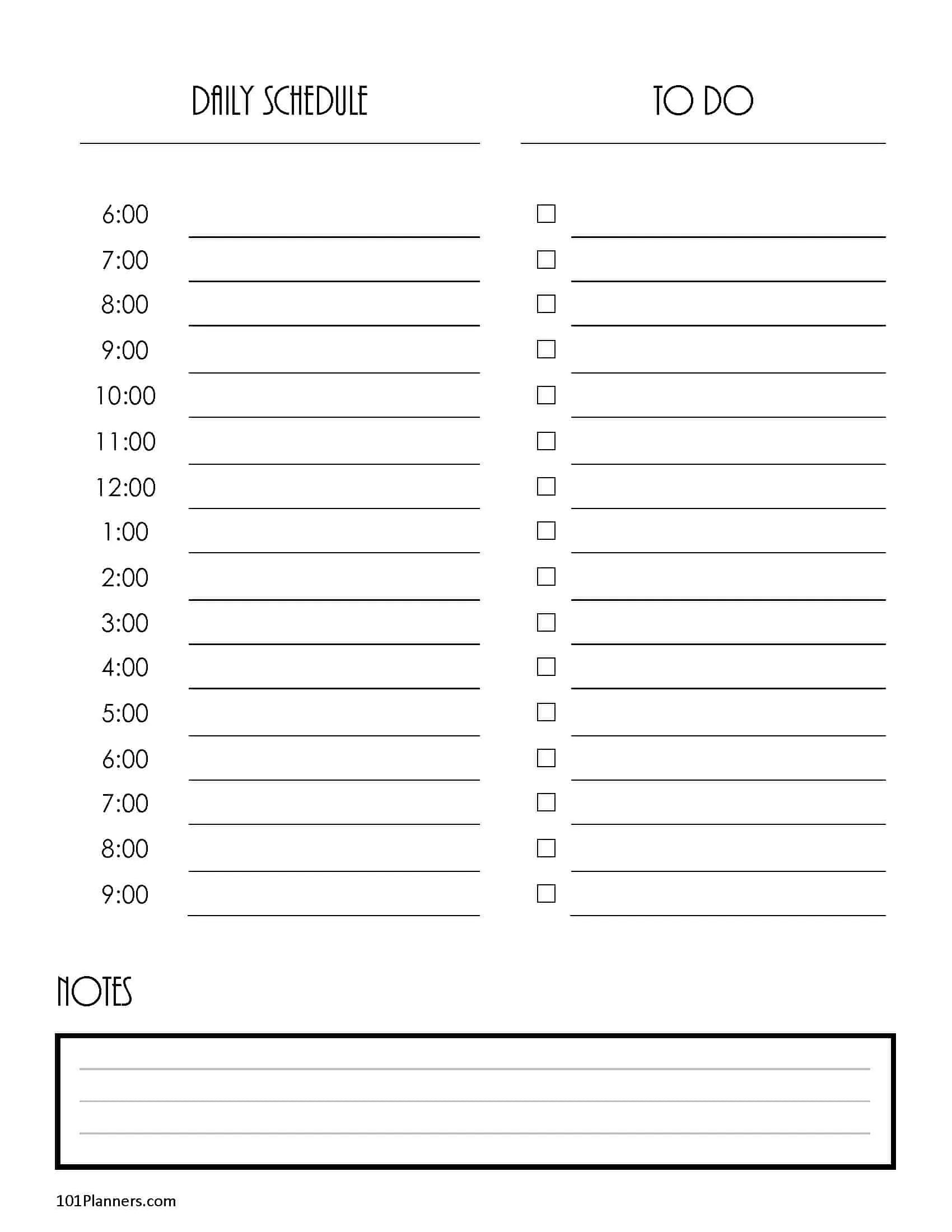 Free Printable 24 Hour Daily Planner Template