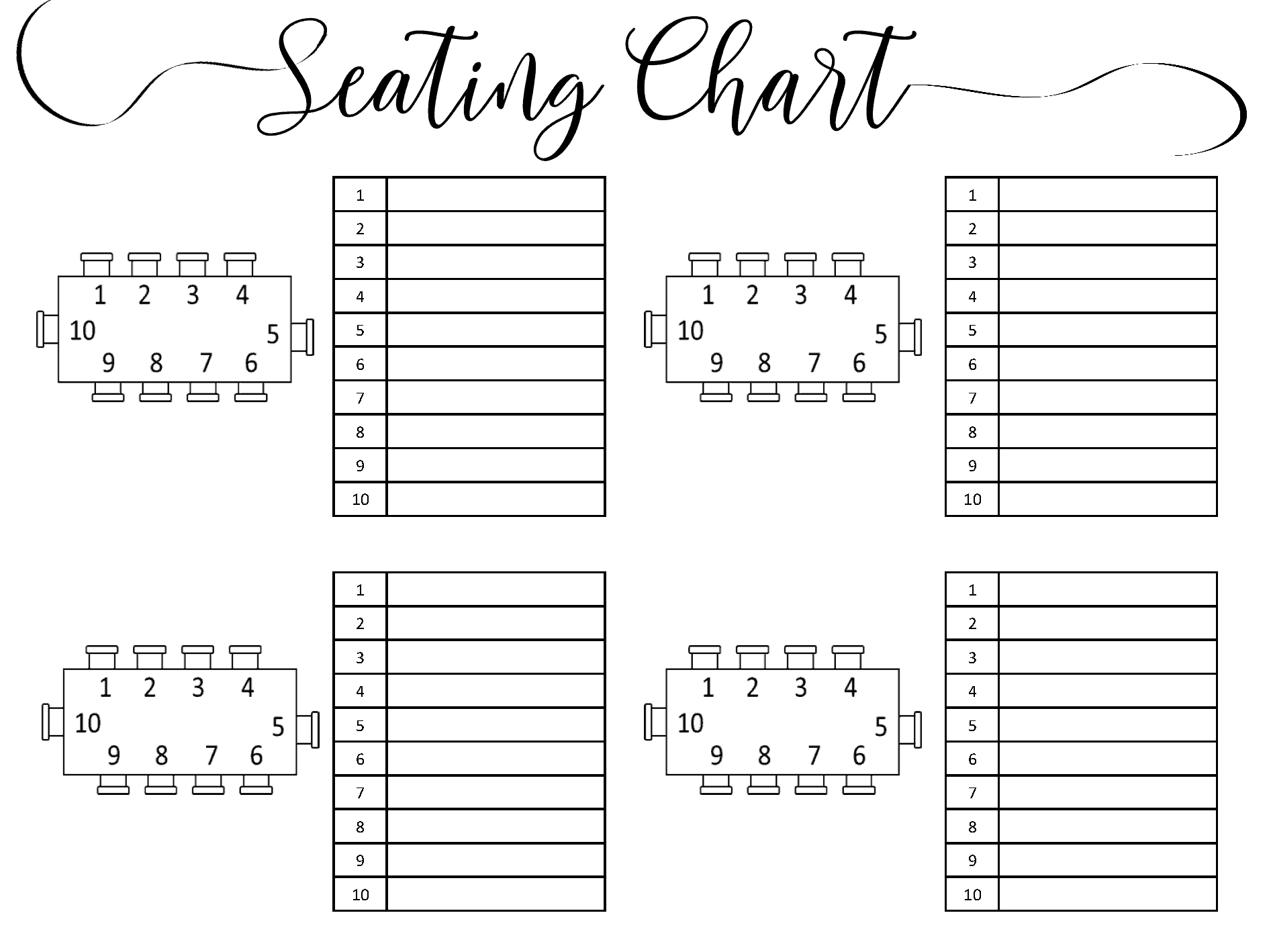 Wedding Seating Chart Template 10 Per Table
