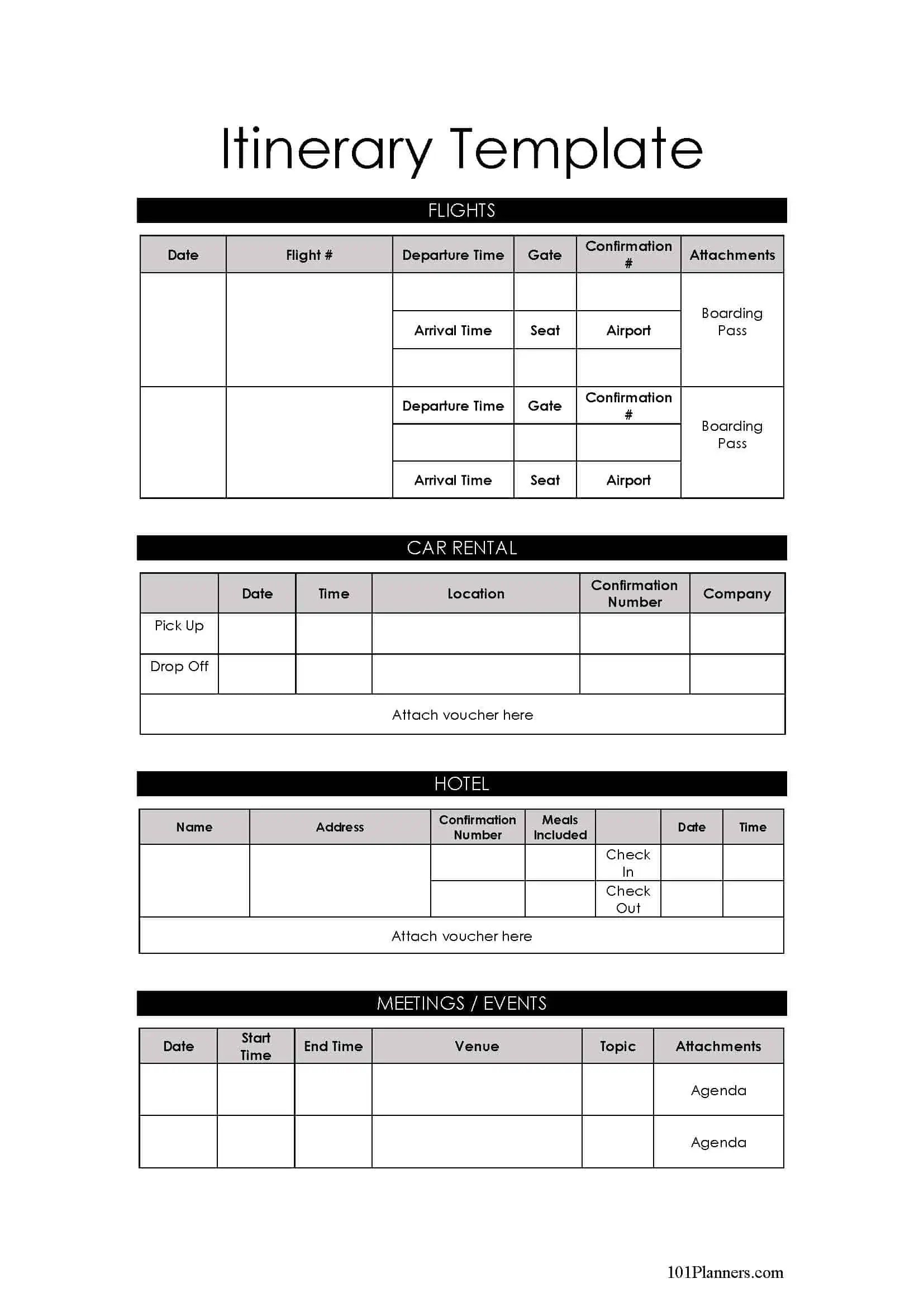 FREE Itinerary Template Editable and Printable FREE Itinerary Template Editable and Printable