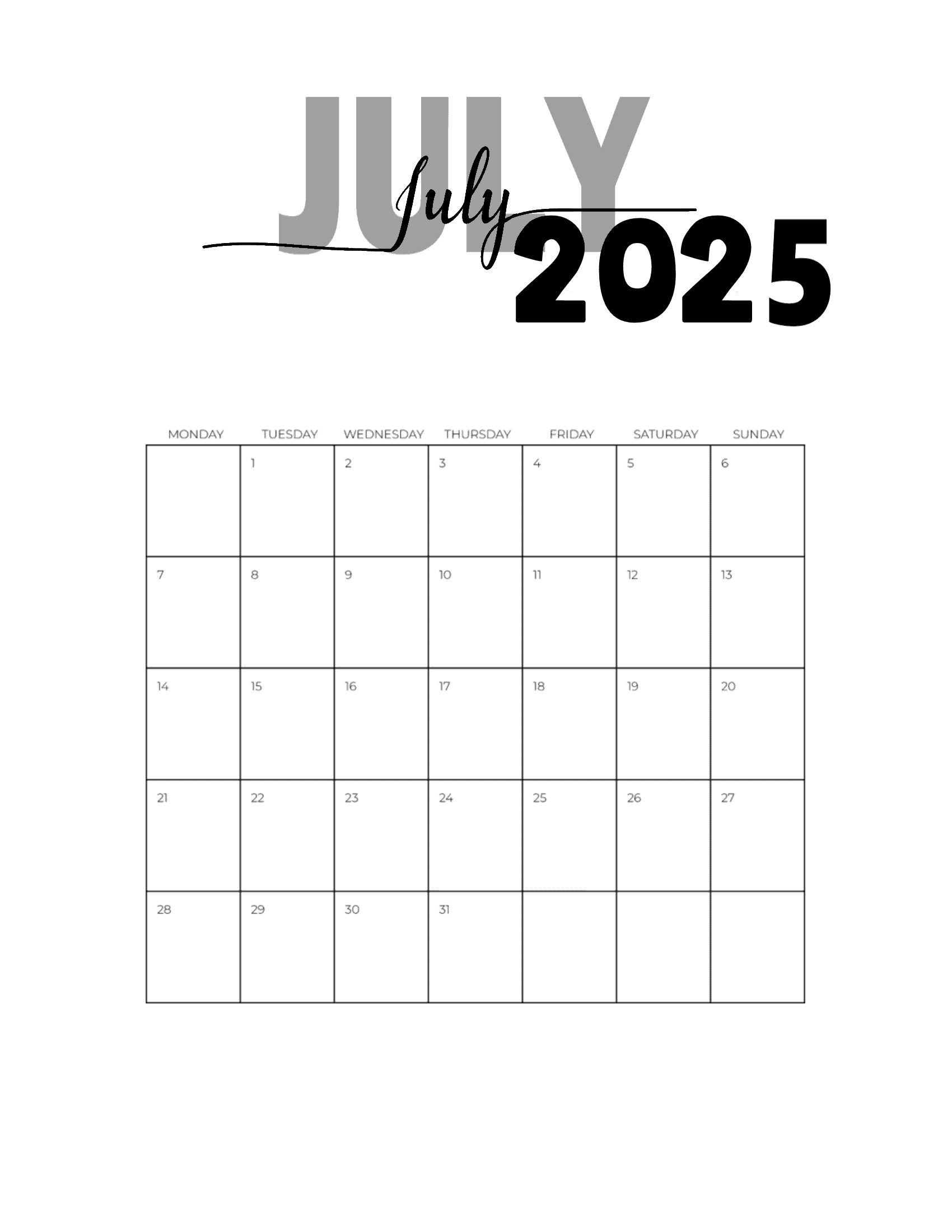 Free Printable July 2025 Calendar Customize Online Free Printable July 2025 Calendar Customize Online