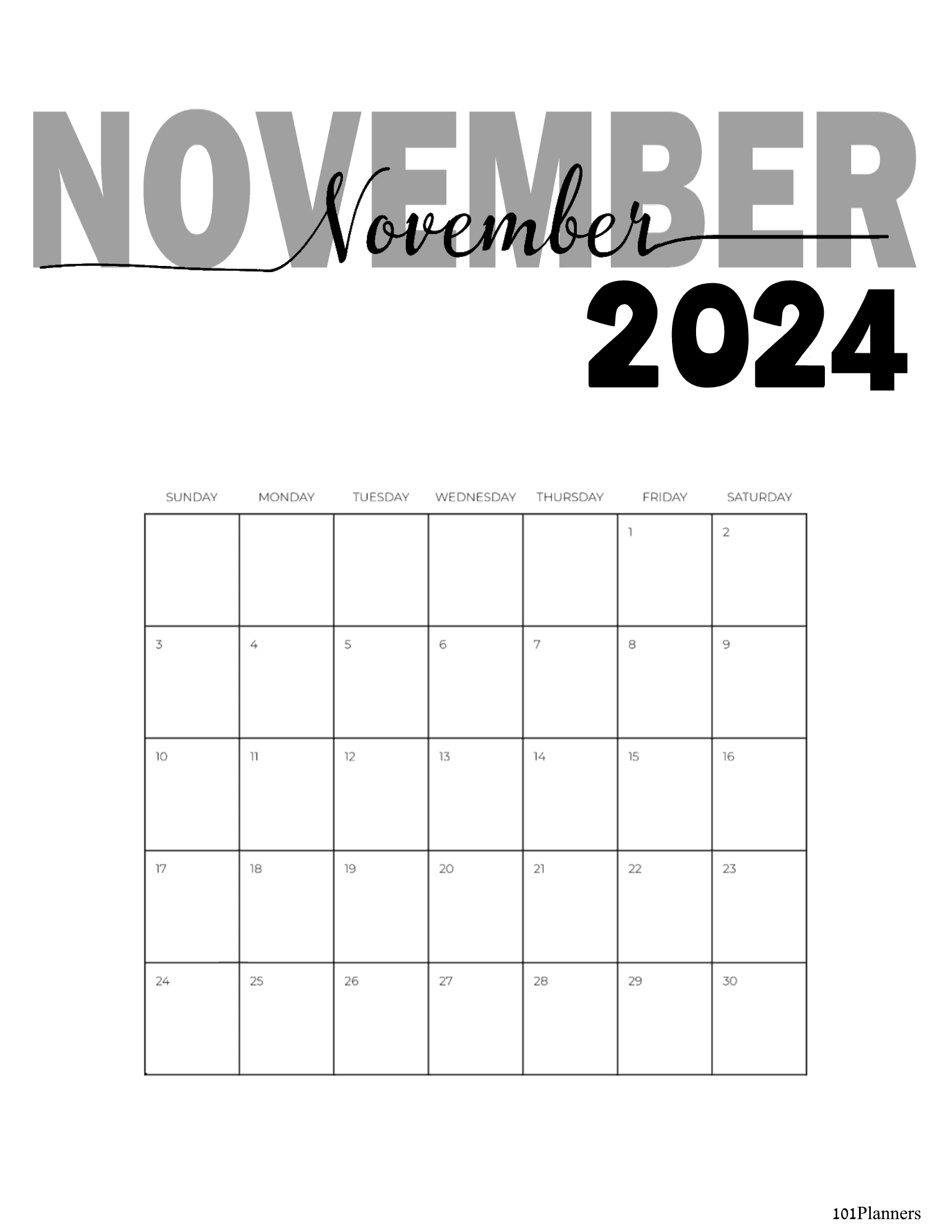 Free Printable November 2024 Calendar | Customize Online
