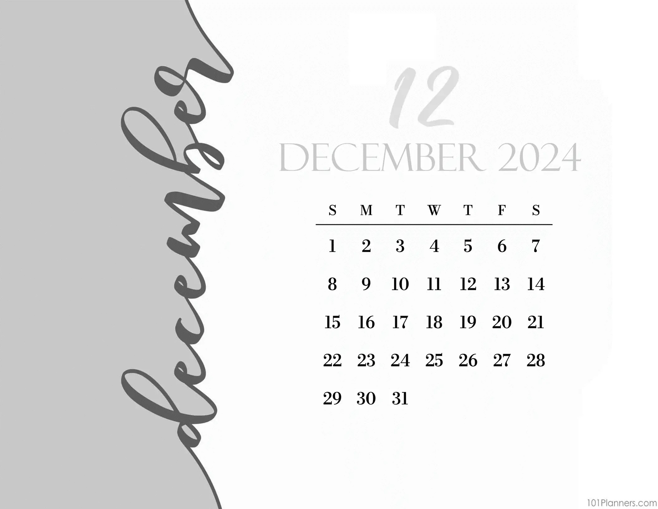 December 2024 Calendar Instant download December 2024 Calendar Instant download