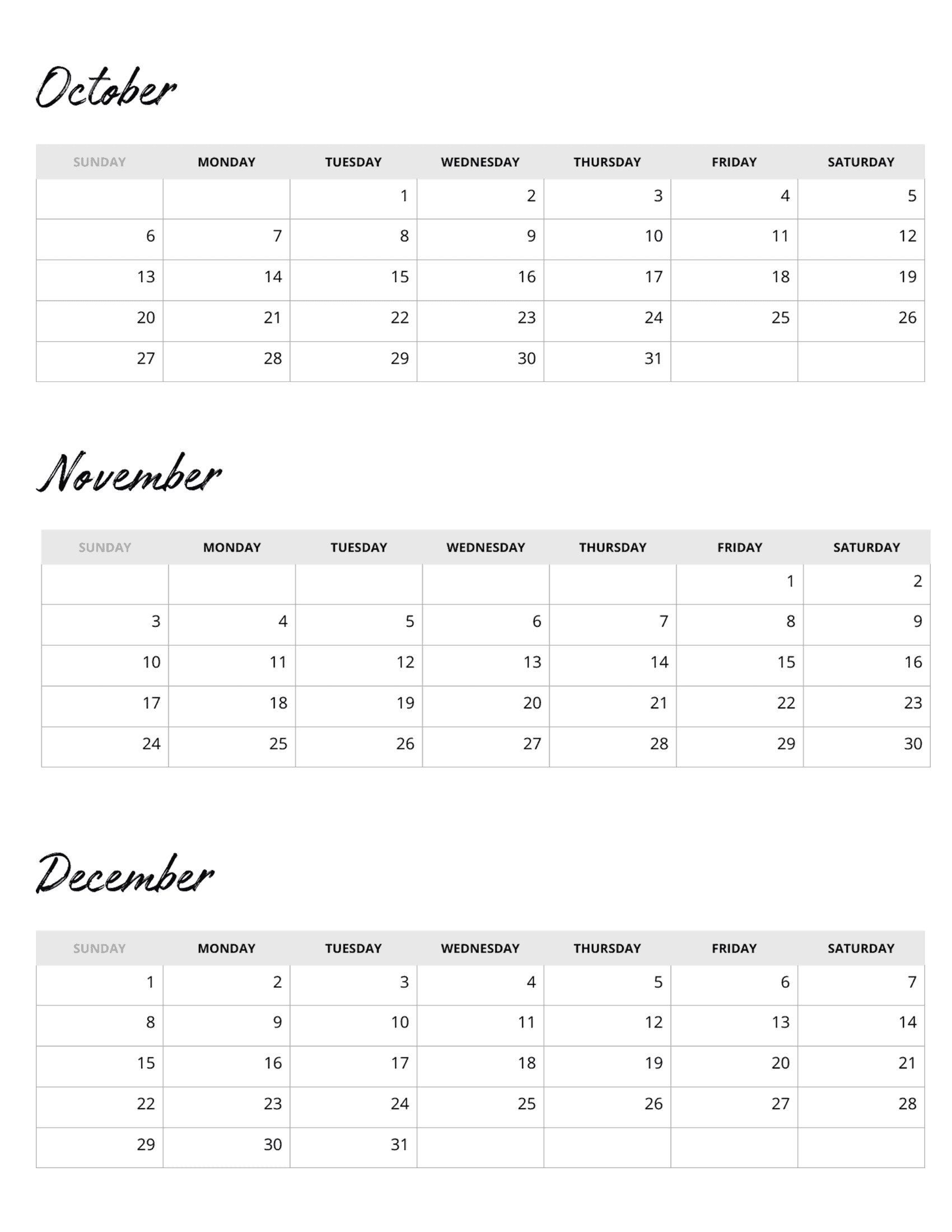 3 Month Calendar and Planner Instant Download 3 Month Calendar and Planner Instant Download