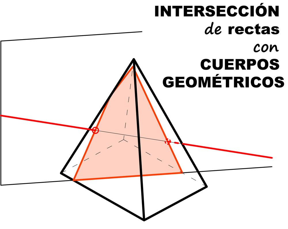 Intersección de rectas con cuerpos geométricos 10 en dibujo