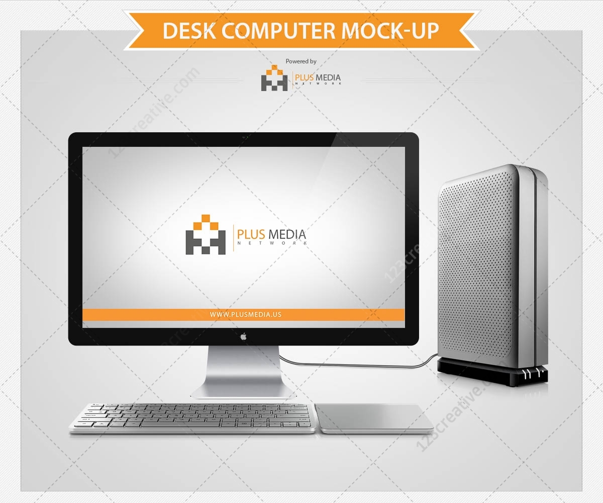Desk computer mock up psd template. Present your website design on