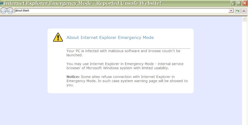 Fix for Explorer Emergency Mode Reported Unsafe website