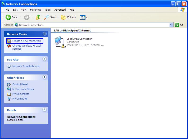 configure a connection to the in Windows XP Professional