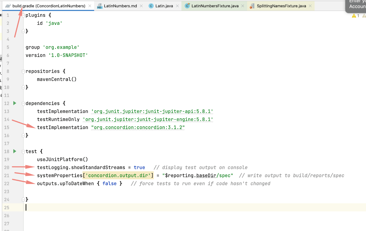 Test a simple java program with concordion