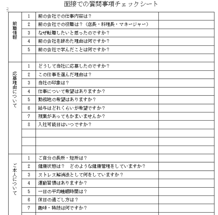 面接での質問次項チェックシート 渋谷の社労士｜高山社会保険労務士事務所（渋谷区）