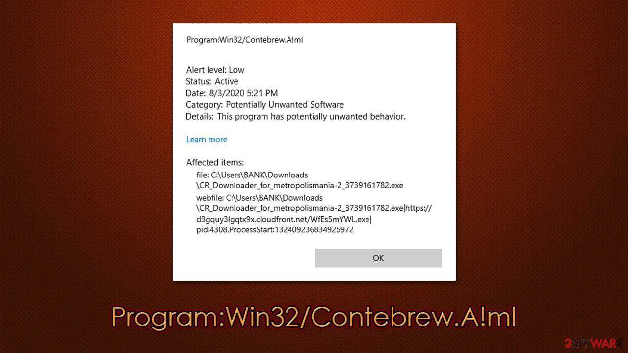 Remove ProgramWin32/Contebrew.A!ml (Removal Instructions) Free Guide