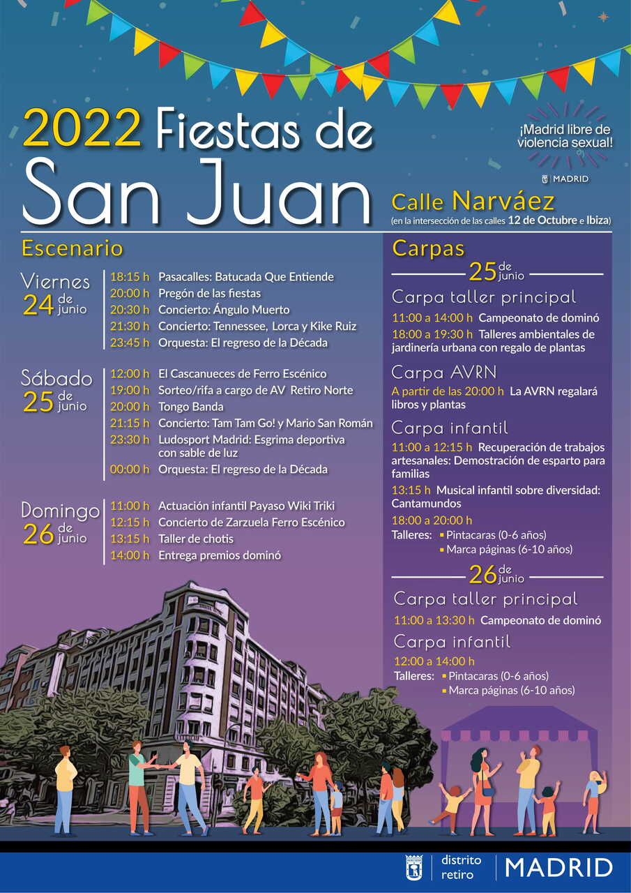 Programa de las fiestas de San Juan en el distrito de Retiro de Madrid