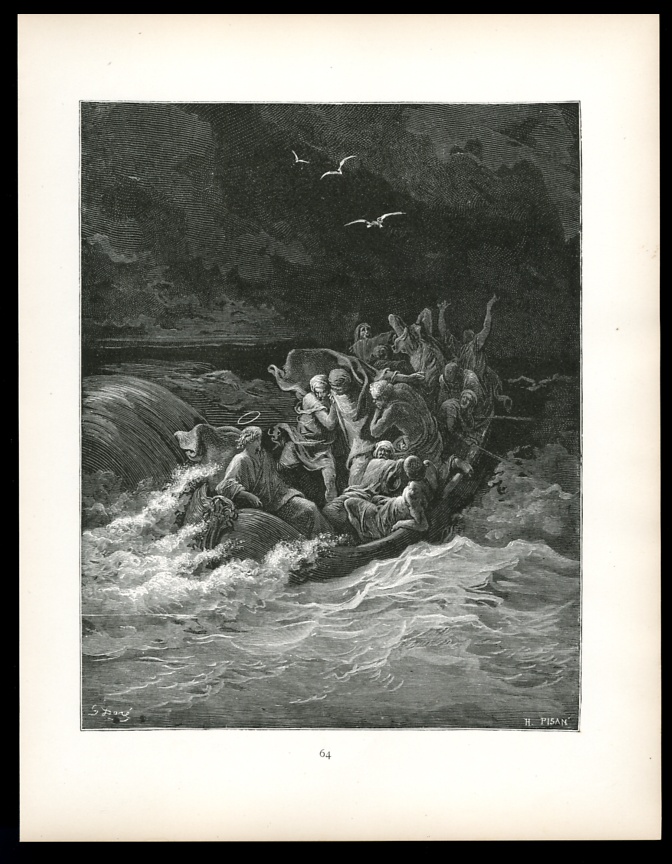 1883 Jesus Christ Stilling the Tempest vintage Gustave Dore Bible print