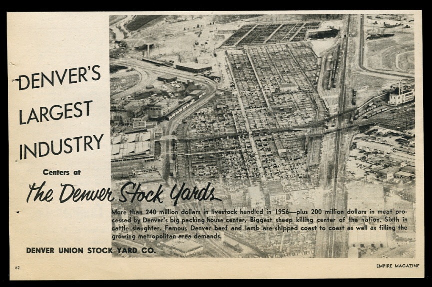 1957 Denver Union Stock Yards stockyards aerial photo vintage print ad