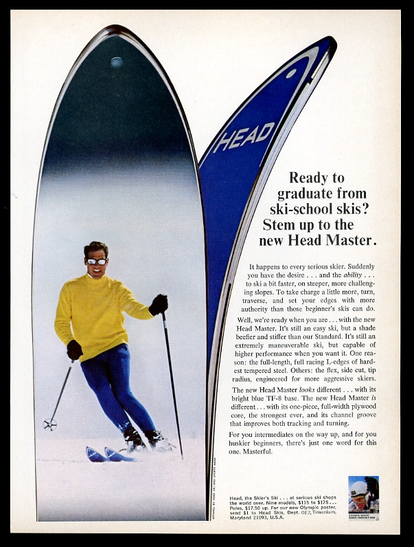 1967 Head skis Master ski skier skiing photo vintage print ad eBay